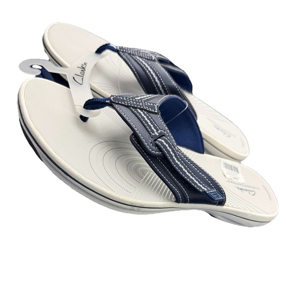 Clarks Women's Brinkley Jazz Flip Flops Cloudsteppers Size 12 Navy Blue New - Picture 7 of 11